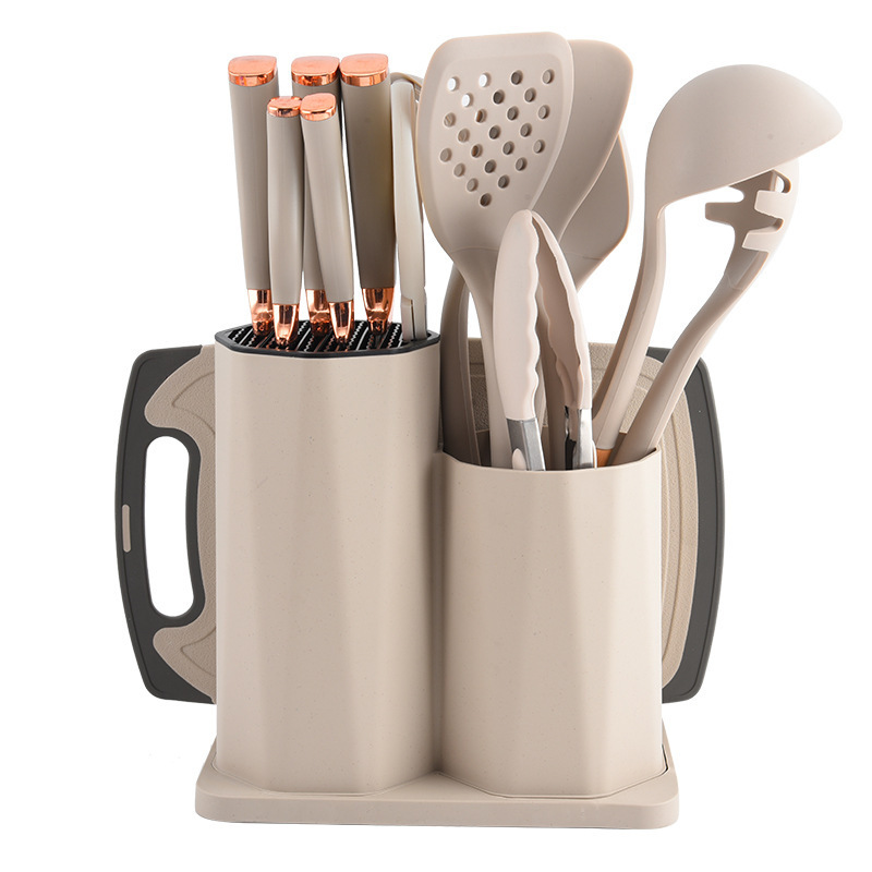 Cuerpos de cocina de silicona de mango de madera 15 piezas de cocina antiadherente cocina de cocina de barril de almacenamiento 15 piezas de cocina de silicona