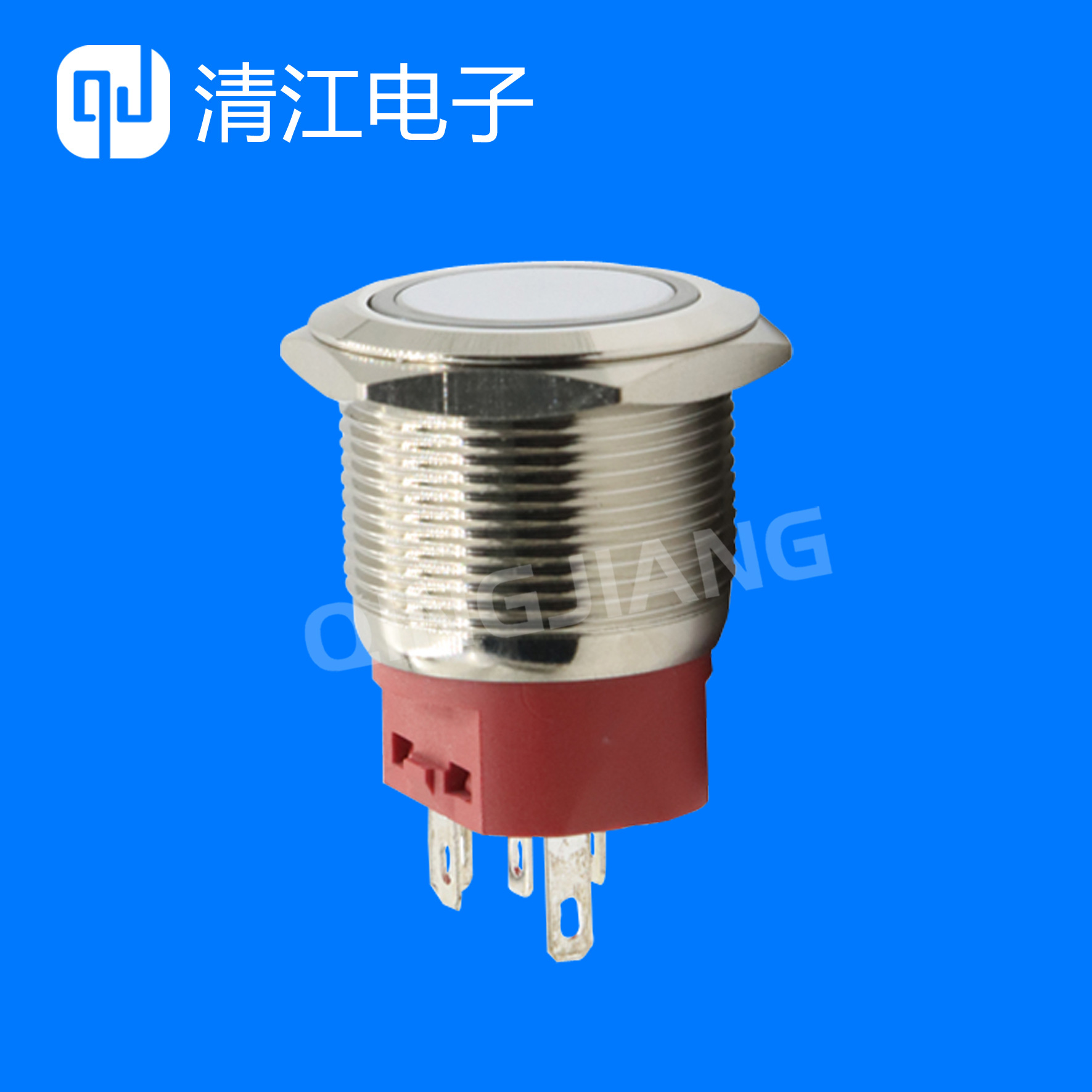 金属按钮开关  自复位22MM圆形5脚平头带灯 按钮开关