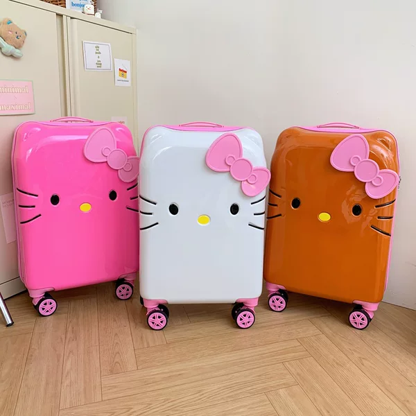 New Cute Cartoon Cat Trolley Suitcase, Large Capacity, Lightweight Luggage for Students, Silent and Stylish Travel Suitcase for Girls