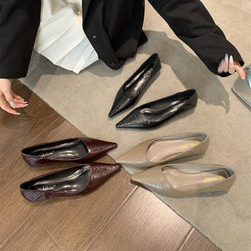 Sheepskin Version ~ Pointed Toe French Women's Beautiful and Non-Tiring Black Commuter Professional Shoes Soft-Soled Mary Jane Evening Shoes