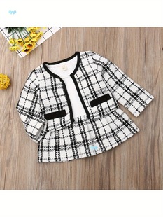 Youngsters Girls' 2Pcs Princess Outfit Black White Plaid Cross-Border