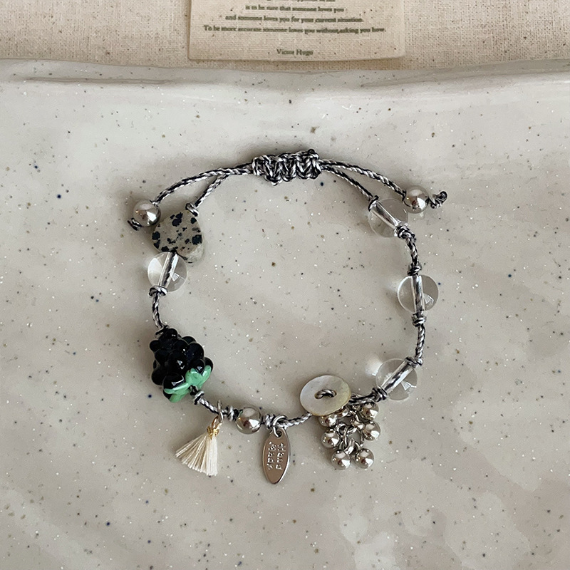 Multi-Element Natural Stone Crystal Braided Rope Bracelet for Women, New Chinese Style Light Luxury Trendy Fashion Versatile Bracelet Jewelry