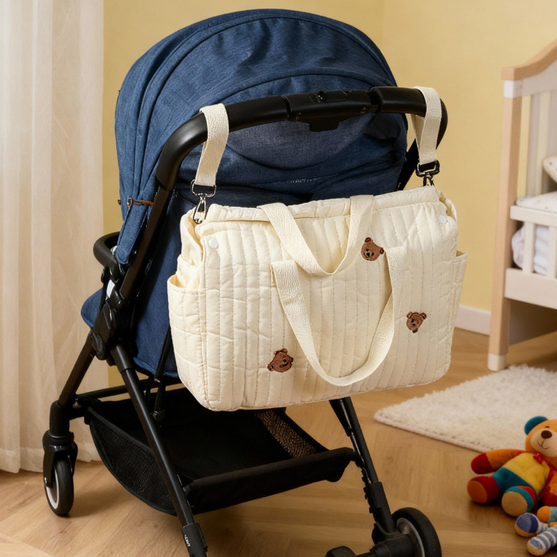 Cross-Border Large-Capacity Portable Mommy Bag for Mothers with Baby Bottles and Diaper Hanging Bags Korean Style Embroidered Bear Mother and Baby Bag Cross-Border Large-Capacity Portable Mommy Bag for Mothers with Baby Bottles and Diaper Hanging Bags Korean Style Embroidered Bear Mother and Baby Bag
