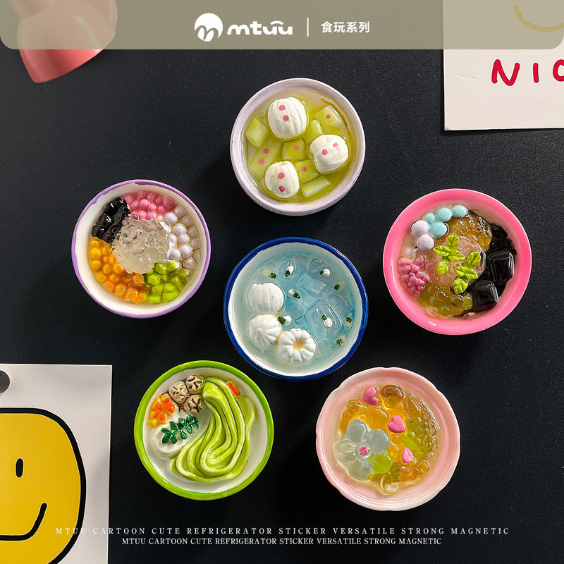 卡通食玩磁吸冰箱贴夏日清爽双皮奶冰碗烘焙留言贴冰箱装饰磁力贴|undefined