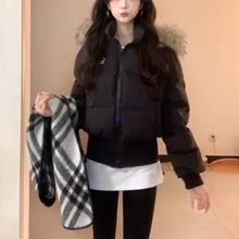 羽绒棉服女大毛领短款2025冬季新款棉袄收腰小个子感棉衣外套