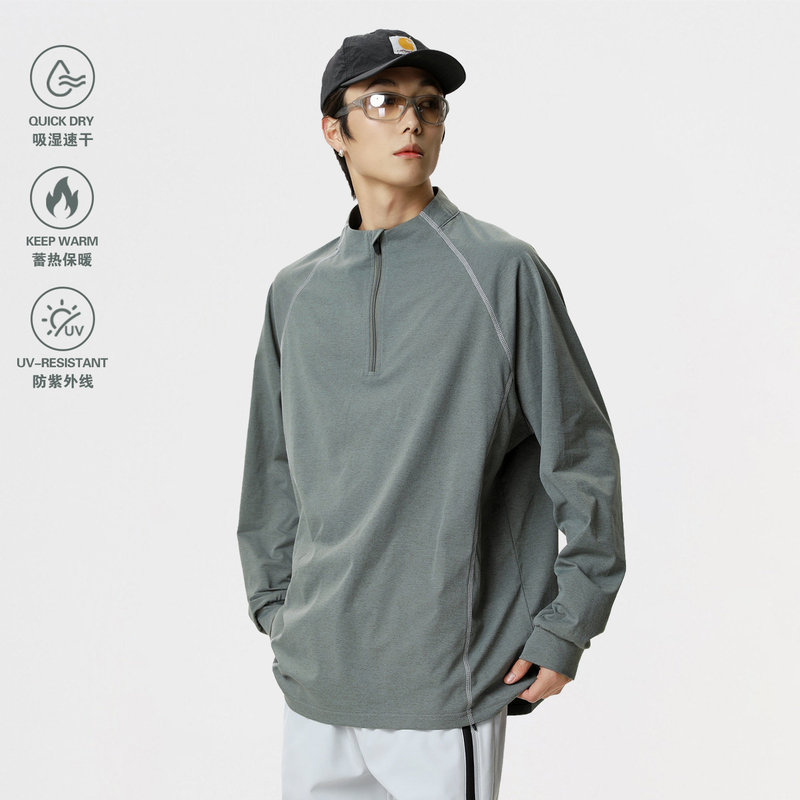 Outdoor moisture-wicking quick-dry half-zip long-sleeve T-shirt for men and women, loose-fitting cycling sports training top, hiking base layer top Outdoor moisture-wicking quick-dry half-zip long-sleeve T-shirt for men and women, loose-fitting cycling sports training top, hiking base layer top