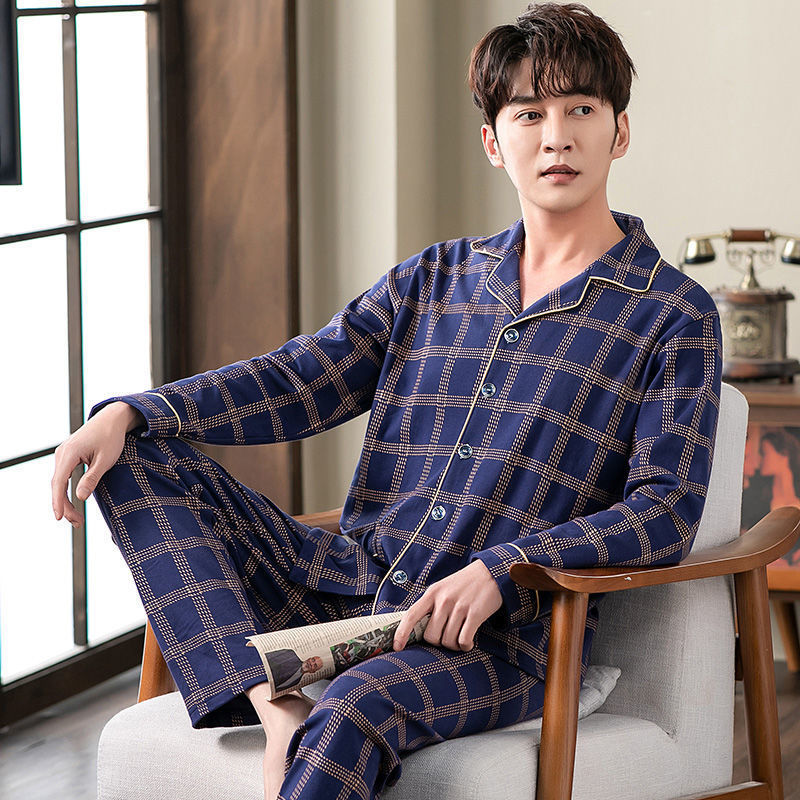 Otoño y invierno de algodón cardigan pantalones de manga larga pijama más tamaño suelto 200 jin ropa casera de ocio juvenil