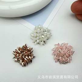 新款复古手工编织串珠花朵树脂配件 diy耳饰胸针鞋帽装饰材料批发