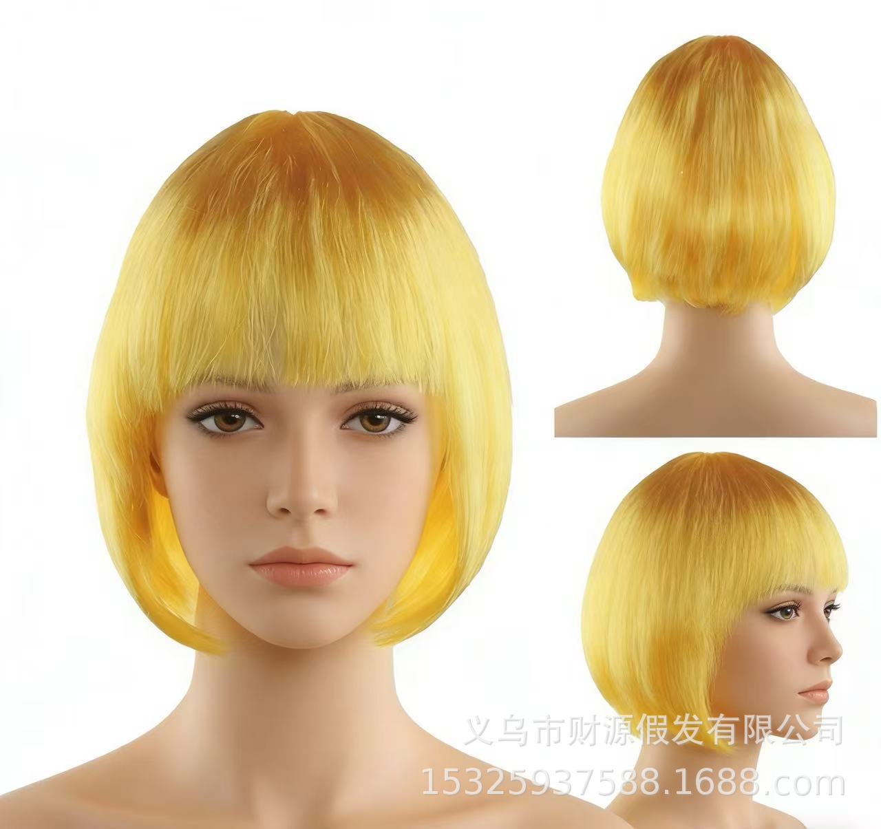Transfronterizos sin despertar pelo corto pelucas de cabello para mujeres cubierta de cabello completo Qi Liuhai colorido BoBo cabeza de Halloween cabello al por mayor