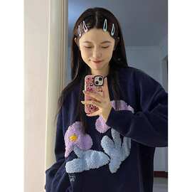 美式复古刺绣毛衣女生秋冬季2025新款穿搭内搭慵懒风宽松针织上衣