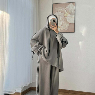 2025 spring new cross-border Middle East foreign trade women's long sleeve hooded wide leg pants temperament commuter fashion suit