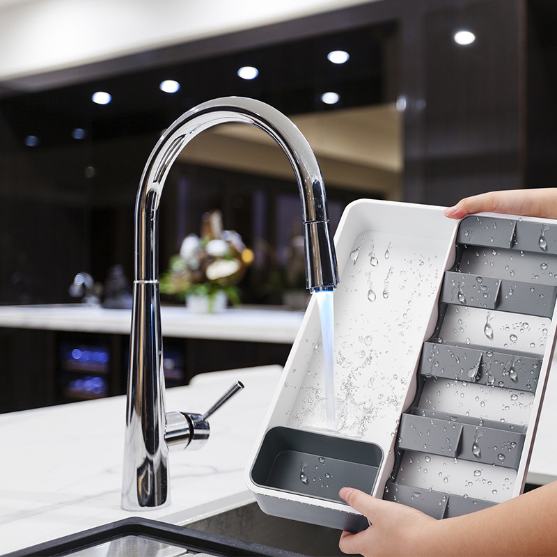 Cocina nueva cuchillo, tenedor y cuchara vajilla almacenamiento rack cocina vajilla caja de almacenamiento cajón retráctil cuchillo, tenedor y cuchara organizador rack