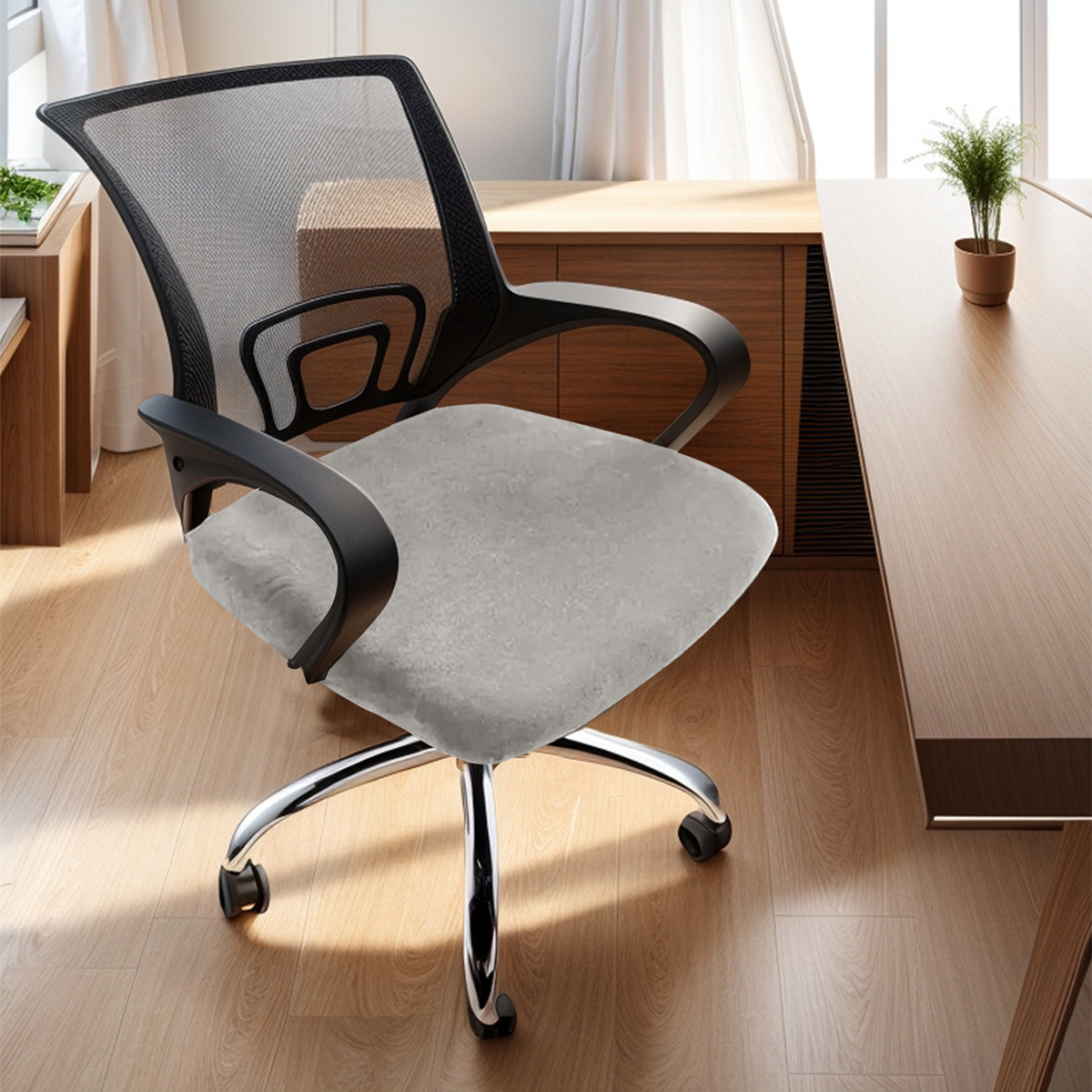 Amazon transfronterizo plata de zorro vello de oficina elástica cubierta de banco cubierta de cojín de silla universal de color sólido TEMU en stock