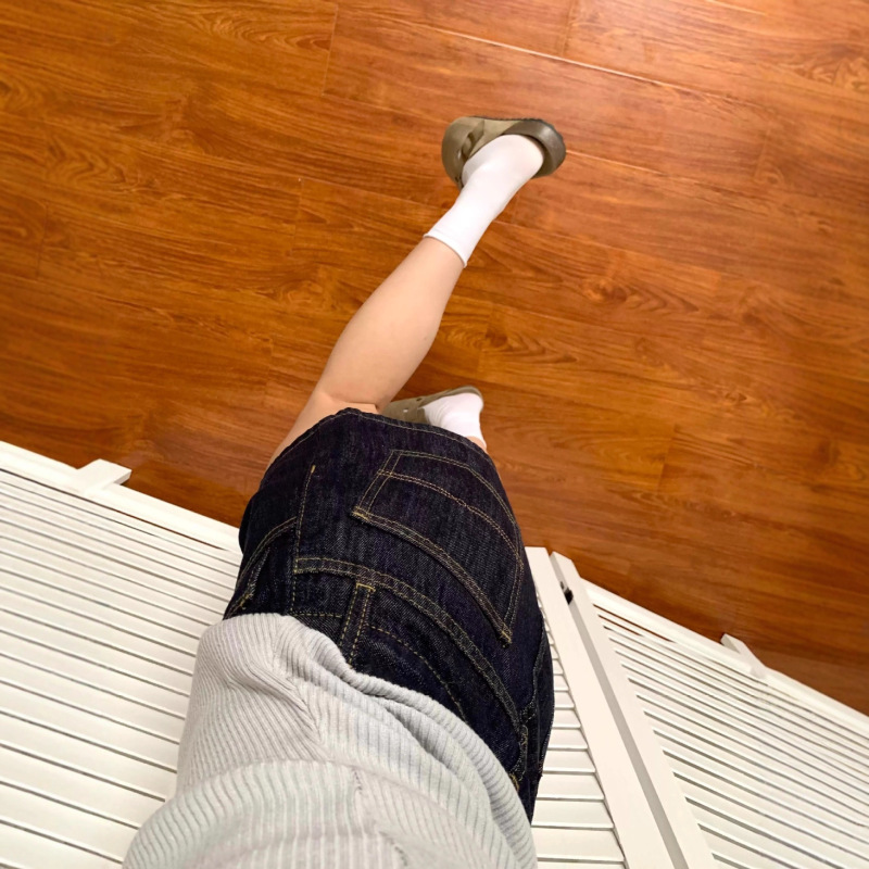 深蓝色直筒牛仔短裤女夏季大码胖mm梨型身材宽松显瘦a字辣妹热裤|undefined