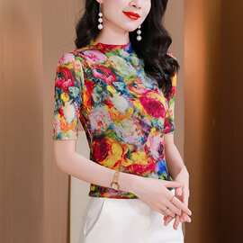 实拍t恤女大码网纱双层打底衫女装2024新款短袖夏上衣图片色长袖