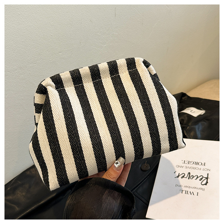 New cross-border fashion color-blocking striped cosmetic bag, women's loose change mobile phone storage bag, trendy and niche cloud clutch undefined