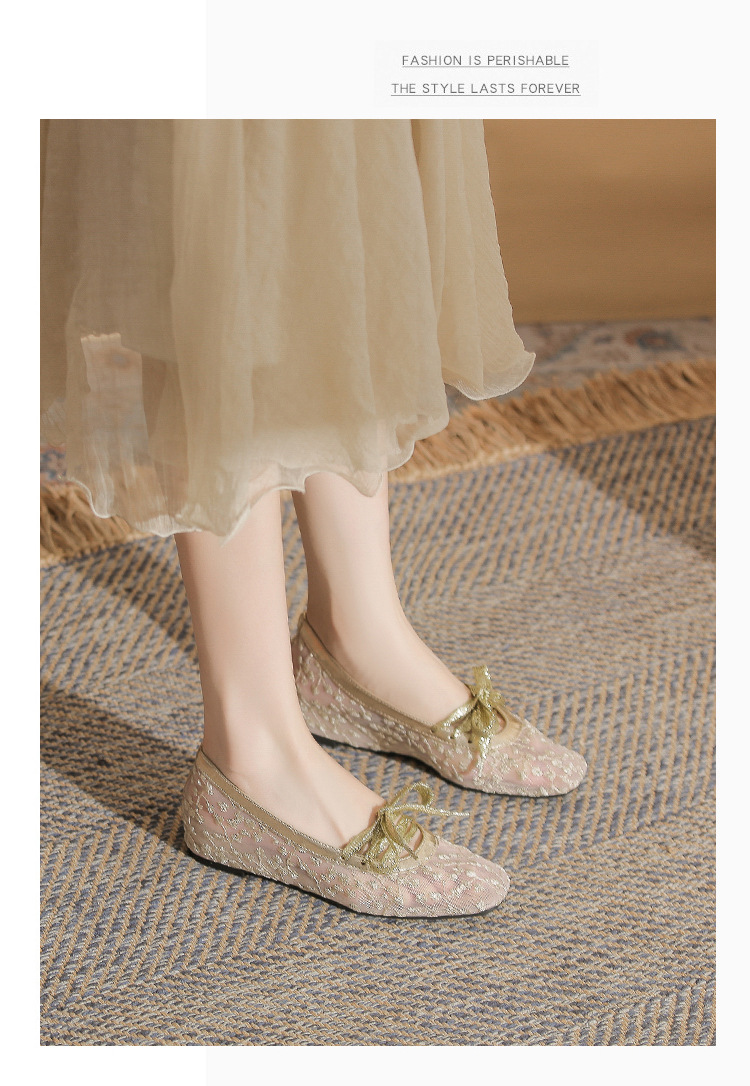 Sandal cao gót nữ ren lưới hở mũi phong cách Pháp — Champagne màu chi tiết 20