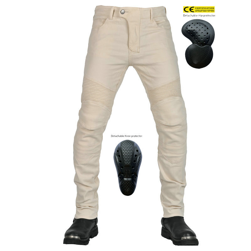 Volero Volum Gong motocicleta cremoso-blanco jeans hombres retro casual motocicleta impermeable resistente a las caídas