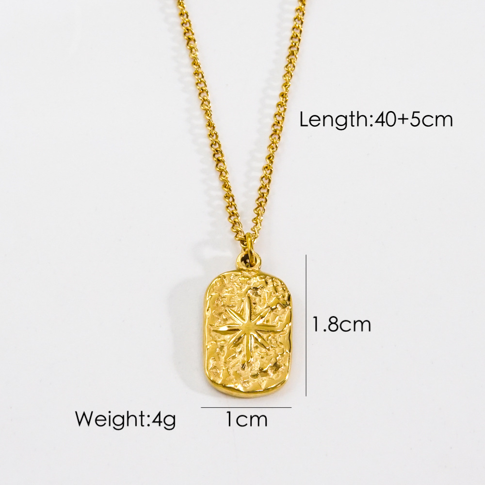 304 Stainless Steel Pendant Material PVD Coated 14K Gold Real Gold Plated Sun Square Oval 304 Stainless Steel Retro Waterproof Non Tarnish 304 Stainless Steel Pendant Necklace