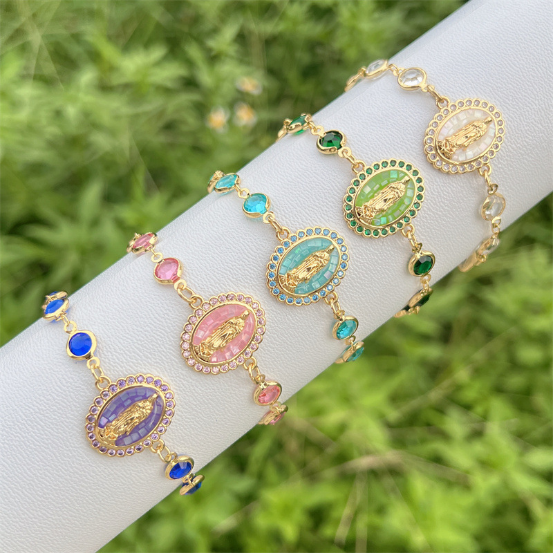 Virgin Mary Pattern Wholesale Jewelry Elegant Vintage Style Virgin Mary Copper Plating Slider Chain Bracelets