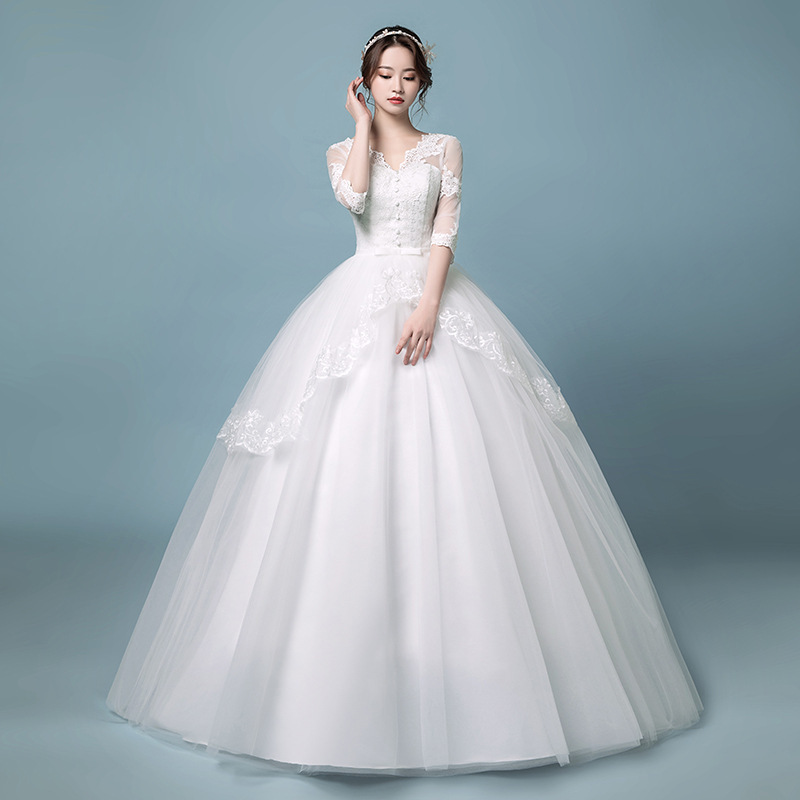Main Wedding Dress 2026 New Style Bride Mid-Length Sleeve V-Neck Light Tulle Simple Maternity Court-Style Floor-Length Wedding Dress Manufacturer Wholesale Main Wedding Dress 2026 New Style Bride Mid-Length Sleeve V-Neck Light Tulle Simple Maternity Court-Style Floor-Length Wedding Dress Manufacturer Wholesale