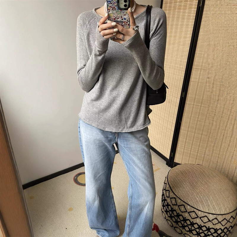 HOUSE25秋冬 原原 竹节棉大圆领简约通勤百搭宽松长袖打底衫女|undefined