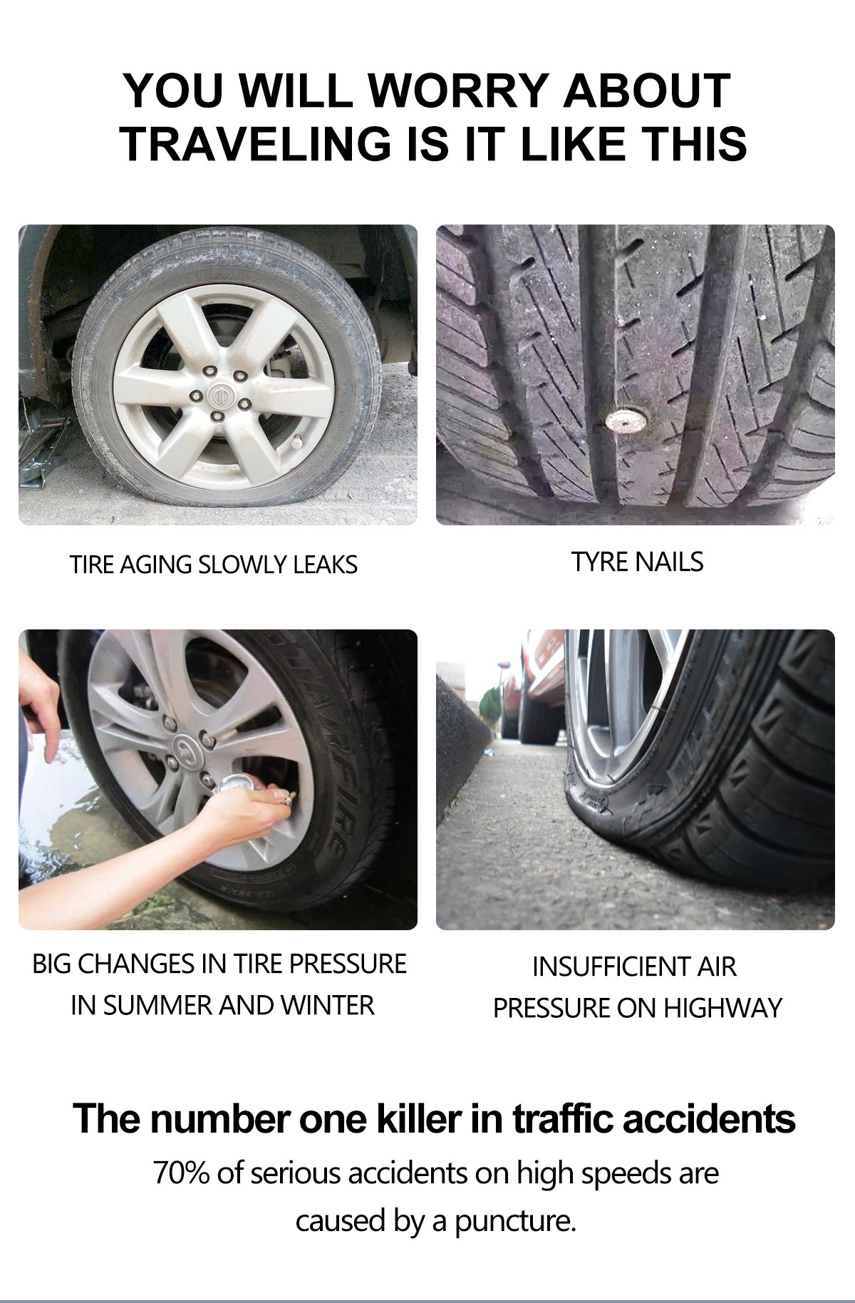 Car Solar Wireless Tire Pressure Monitor Tpms System External Car Perpetual Calendar Tire Pressure Detection