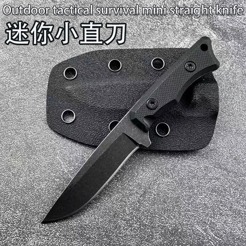 Mini Straight Knife with Integrated K-Sheath for Camping, Travel, Portable Outdoor Survival Tactical Knife