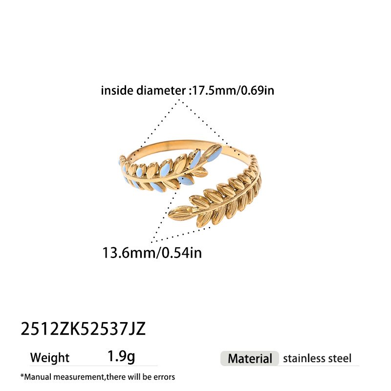 Alta Europa y América acero inoxidable transfronterizo Mori forma de hoja abierta anillo ajustable estilo simple lote de joyería de mano