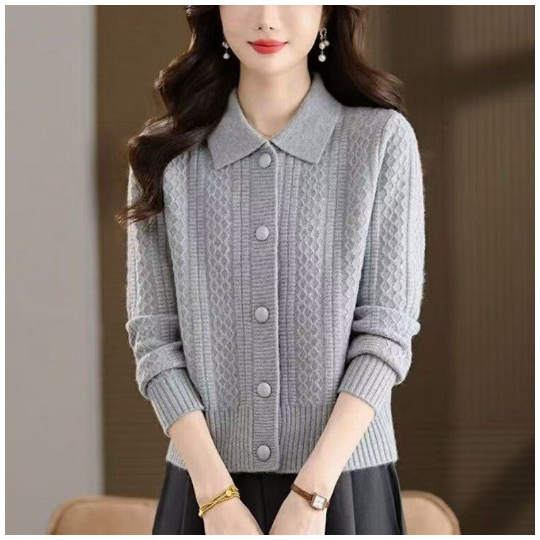 2026 Autumn/Winter New Women's Knitted Cardigan with Lapel, Small Open-Front Sweater, Mom's Sweater, Outerwear, Spring/Autumn Shawl