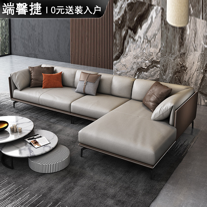 Sofá de cuero italiano sala de estar estilo simple minimalista sofá chaise esquina moderno gran apartamento sofá muebles