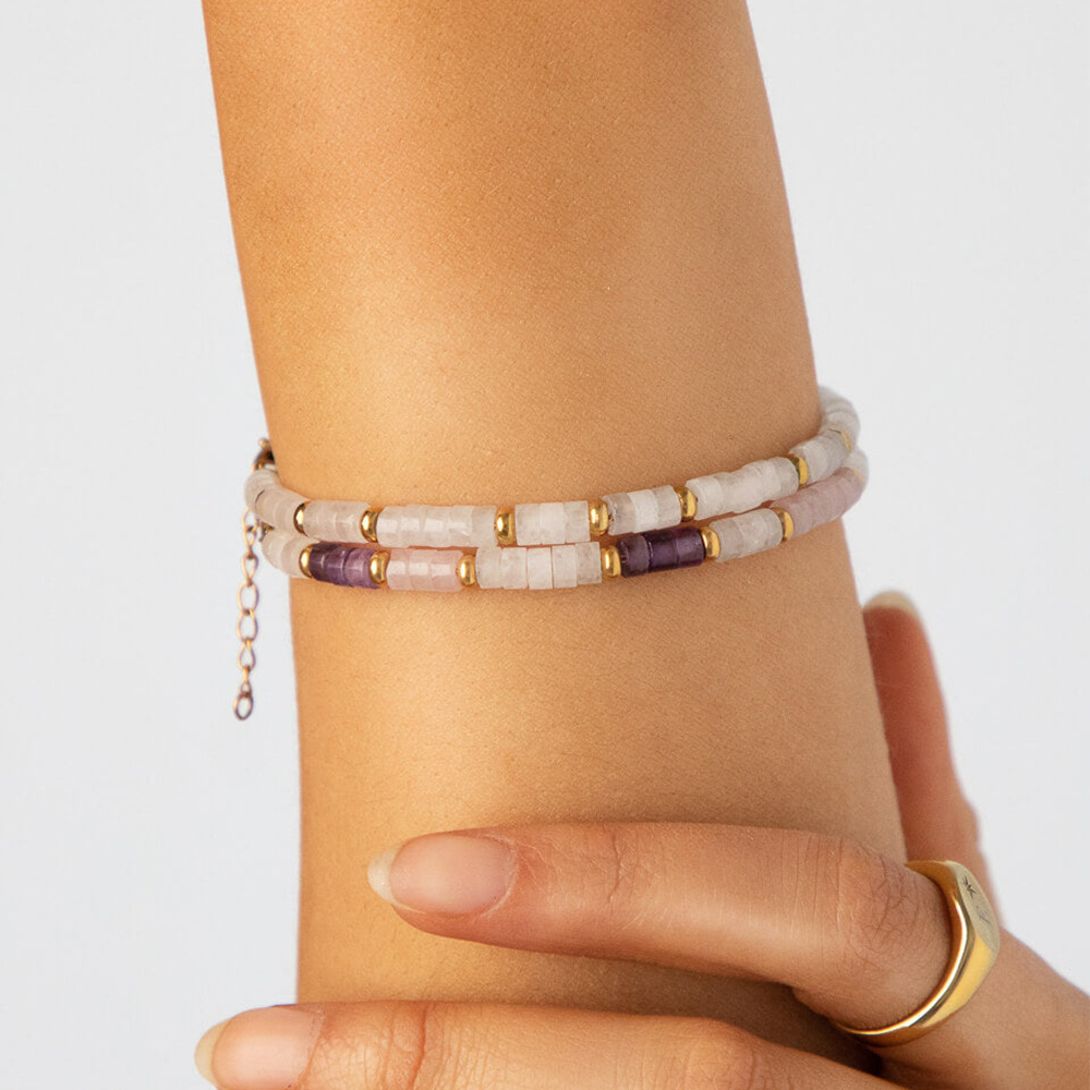 Casual Round natural stone Titanium Steel Beaded Bracelets 1 Piece