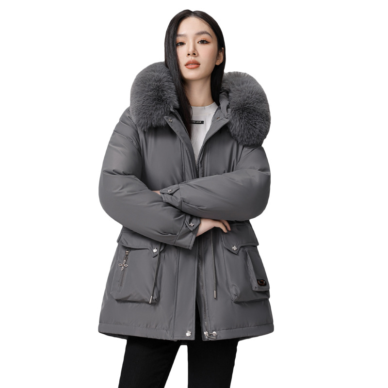 Paquete de mujeres de invierno nuevo estilo coreano de cintura delgada con capuzas cuello de pelo más chaqueta de algodón mediano largo image 6