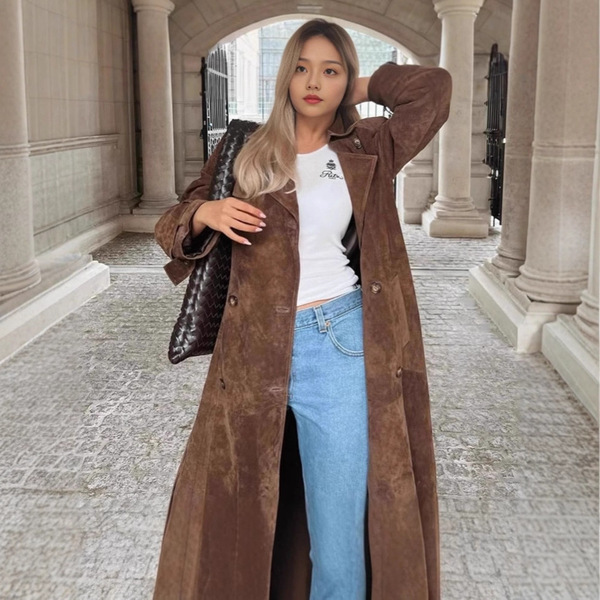 autumn velvet classic elegant khaki trench coat