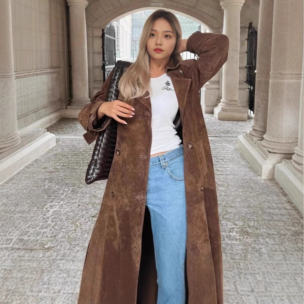 autumn velvet classic elegant khaki trench coat