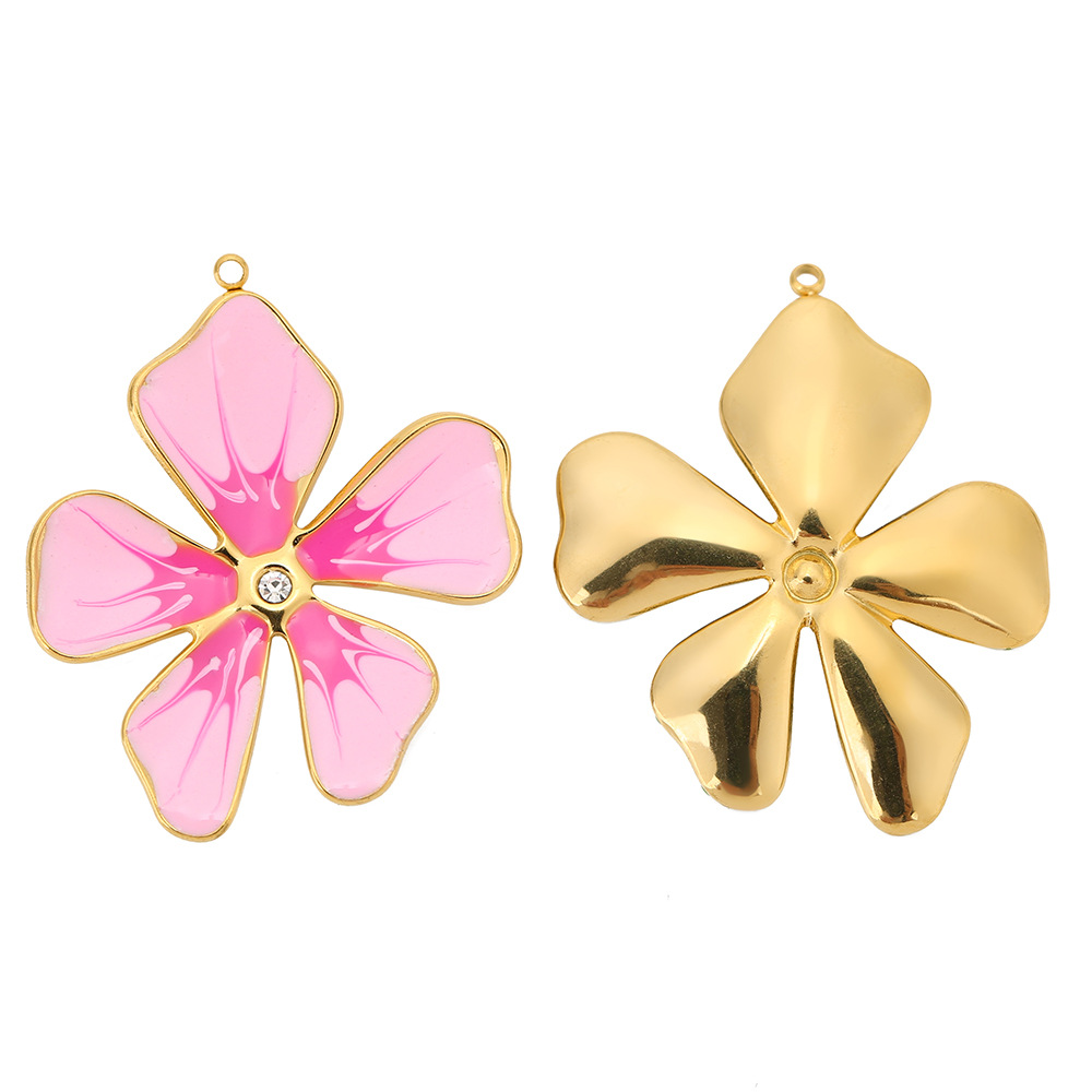 Flower Pattern 5 PCS/Package 33*39mm Hole 1~1.9mm 304 Stainless Steel Zircon Flower Pendant