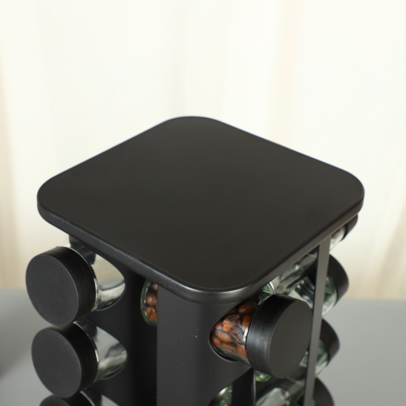 Acero inoxidable transfronterizo rotativo estante de botellas de condimento estante de almacenamiento de especias de cocina negra estante de condimento simple multifuncional