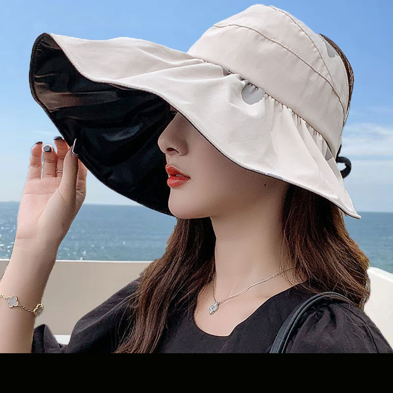特大つば日焼け止め帽子海辺抗 UV upf50 + 日よけ帽子折りたたみビニール漁師帽子女性用|undefined