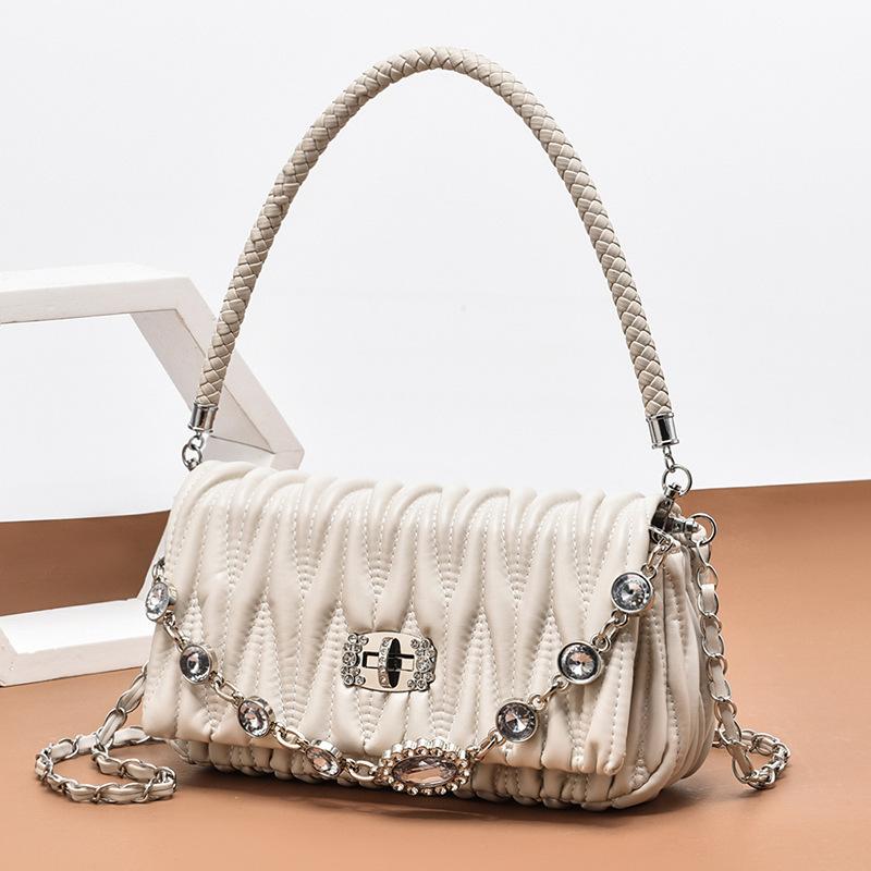 French Style Crowdsourcing Bag Pearl Women's Bag 2022 New Fashionable Shoulder Underarm Bag High-end All-match Pleated Chain Bag