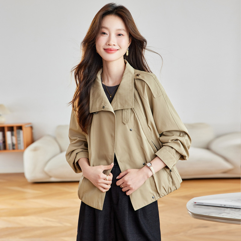棉茧 短款风衣外套女2025春秋新款通勤韩版大码夹克立领休闲上衣|undefined