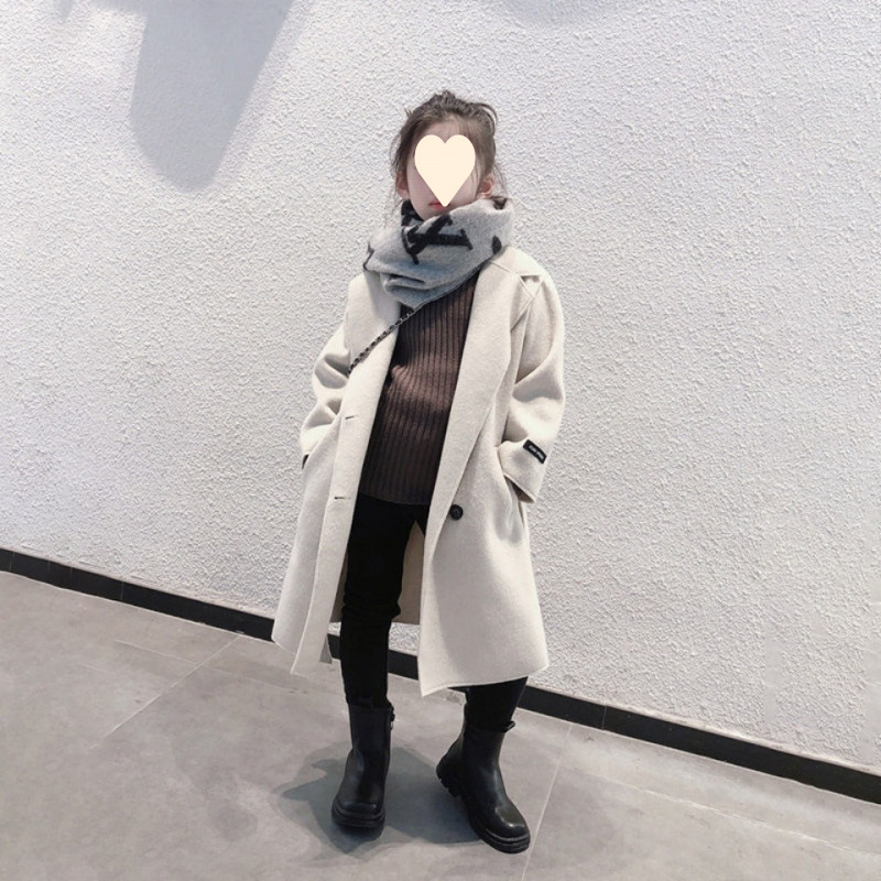 새로운 가을과 겨울 양면 모직 코트 유행하고 세련된 코트 여자 중간 길이 한국 스타일 어린이 유행 코트