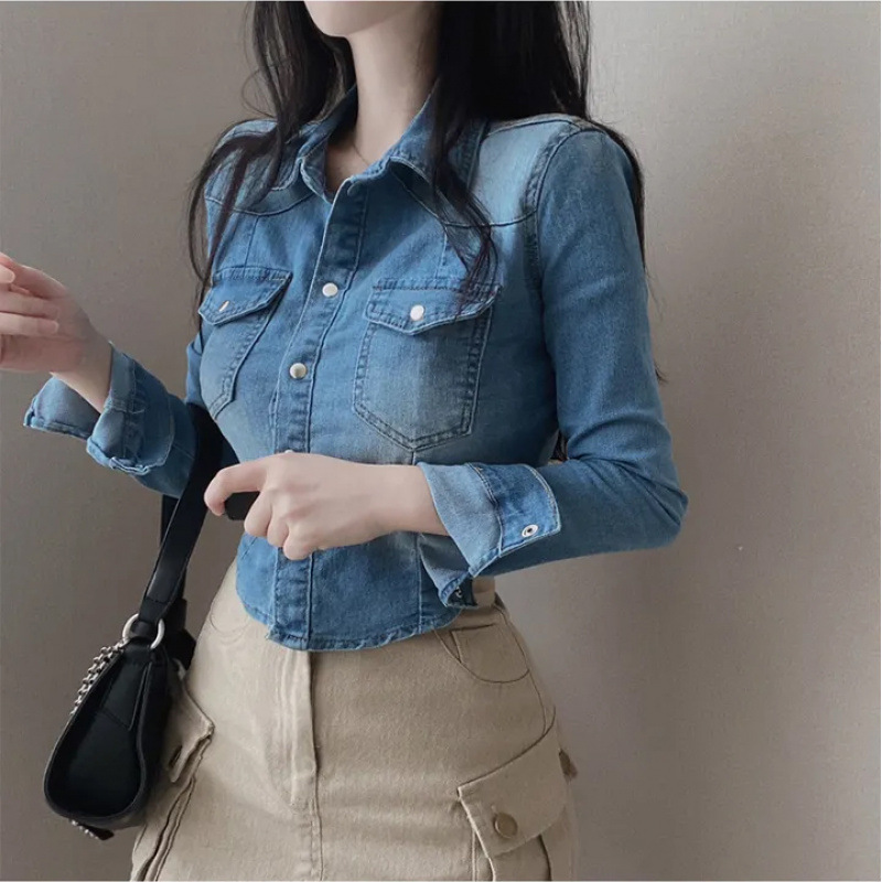 South Korea Chic Autumn French Pure Desire Lapel Single-breasted Slim-fit Slimming All-match Irregular Denim Coat for Women South Korea Chic Autumn French Pure Desire Lapel Single-breasted Slim-fit Slimming All-match Irregular Denim Coat for Women