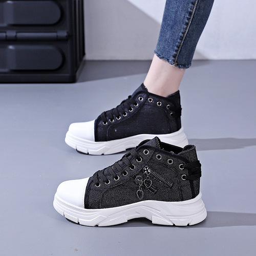Canvas shoes for women 2025 spring thick sole loafers high-top denim fabric Martin sports shoes XQ-SX-F01