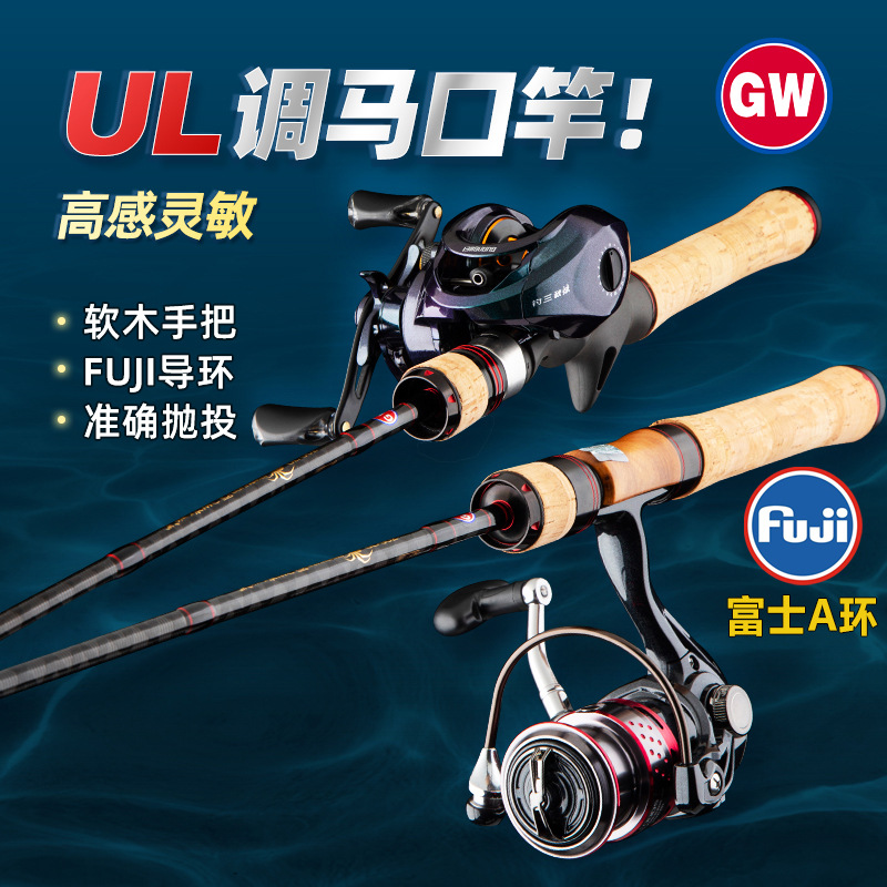 Guangwei Black Spider Ul Fishing Rod with Fuji A-Ring Guide Rings, Carbon Micro Rod for Pike Perch and Mandarin Fish