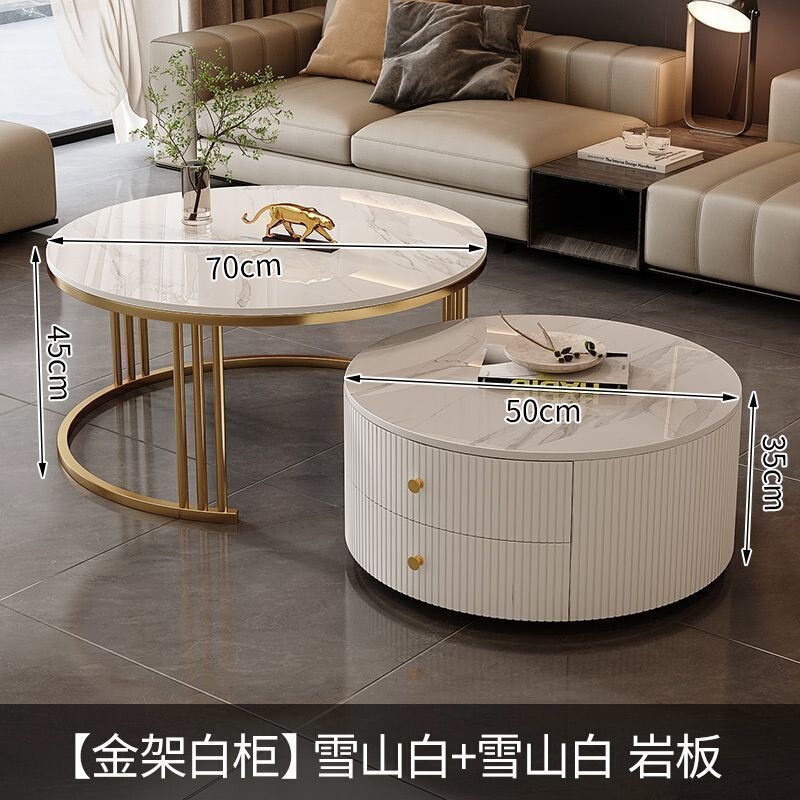 茶几轻奢简约现代客厅家用小户型北欧边几大理石岩板圆形小茶几桌|undefined