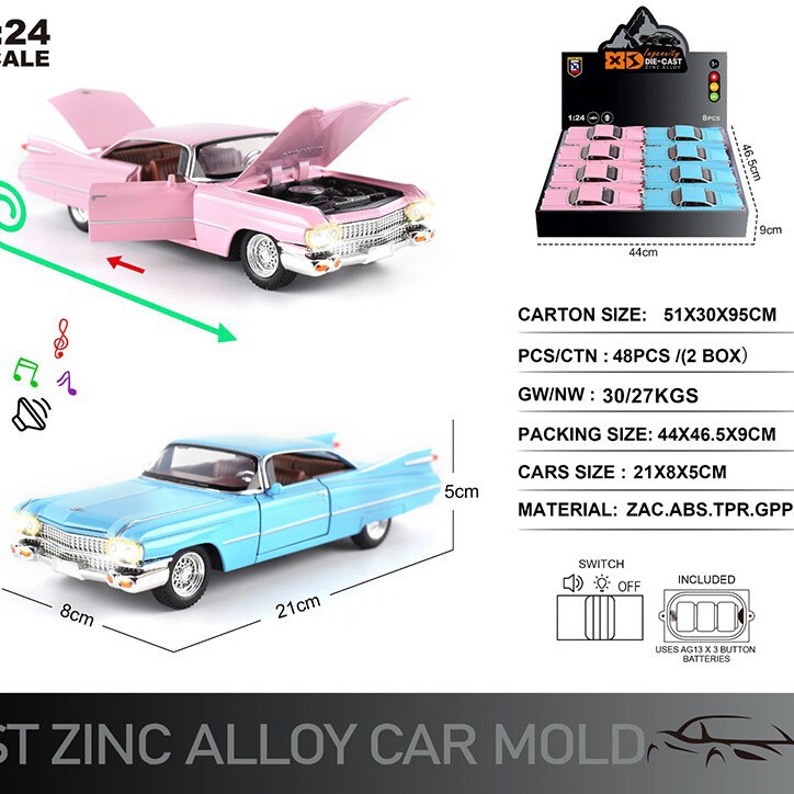 English 1:24 Die-Cast Zinc Alloy Lighting and Sound Effects - Large Rocket Car Model 8 Pieces/Display Box Car Model Sports Car Model