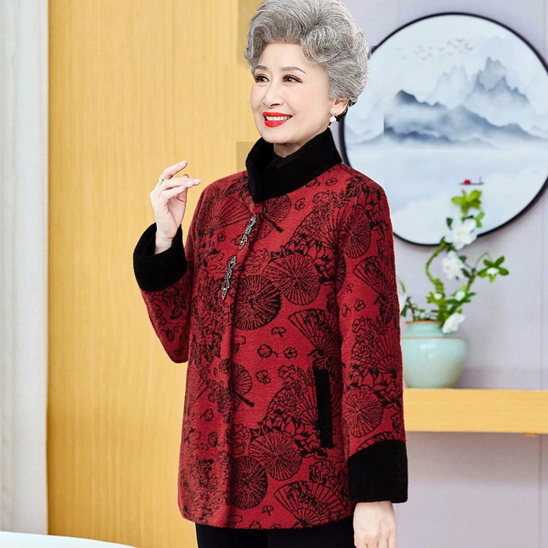 Осенний и зимний новый стиль бабушки норковый бархатный куртка 60 лет 70 пожилой китайский стиль топ мама бархатный толстый кардиган