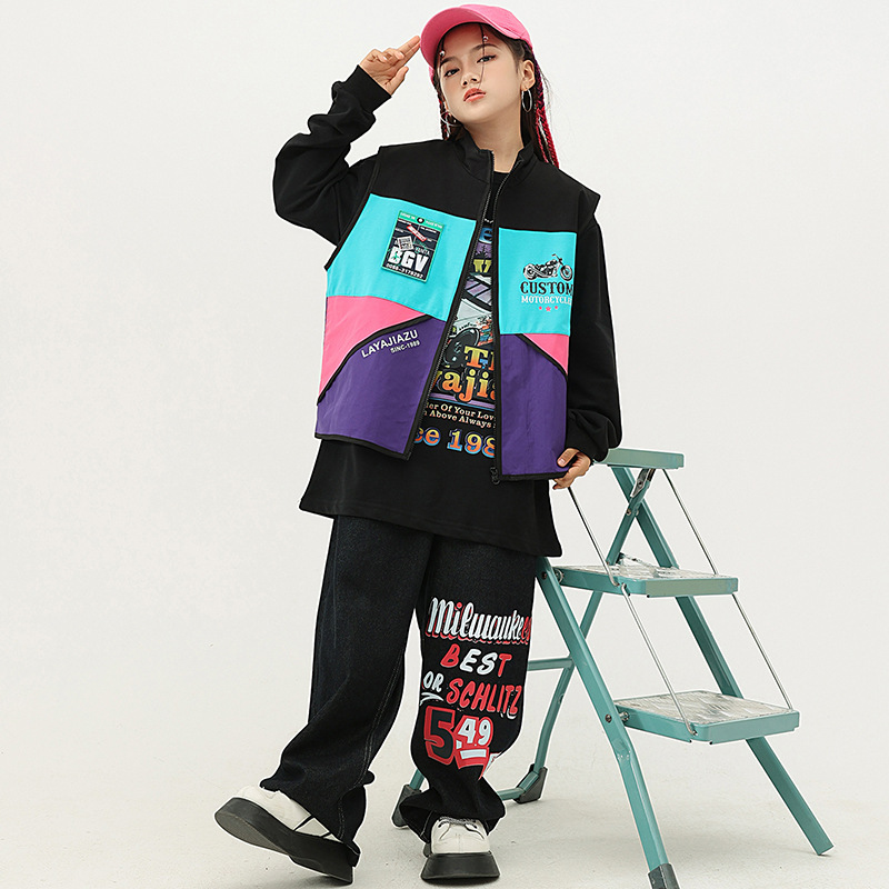 街舞兒童潮服套裝男女童嘻哈寬鬆潮牌童裝少兒hiphop元旦表演出服