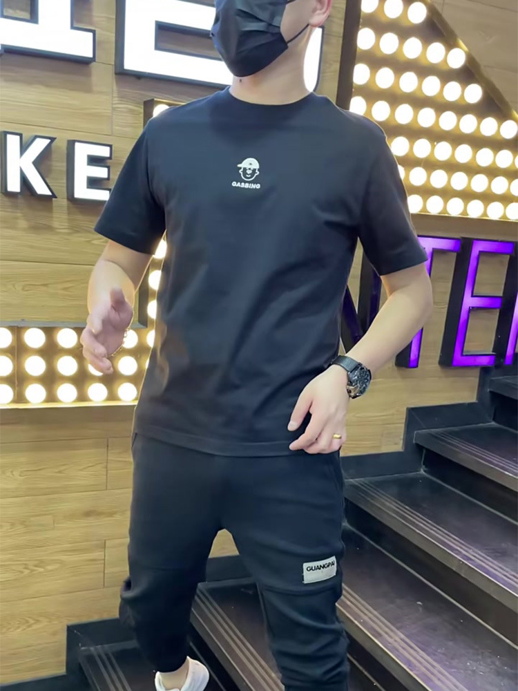 T-shirt à manches courtes et col rond pour hommes, coupe cintrée, tendance, petit garçon imprimé de dessin animé, en pur coton, été_voghion.com