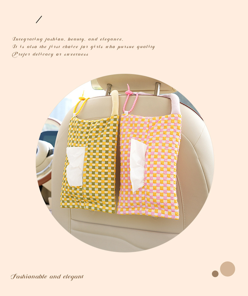 Cute Cream Style Car Tissue Box DIY Fabric Car Hanging Tissue Box Creative Car Home Dual-Use Tissue Bag
